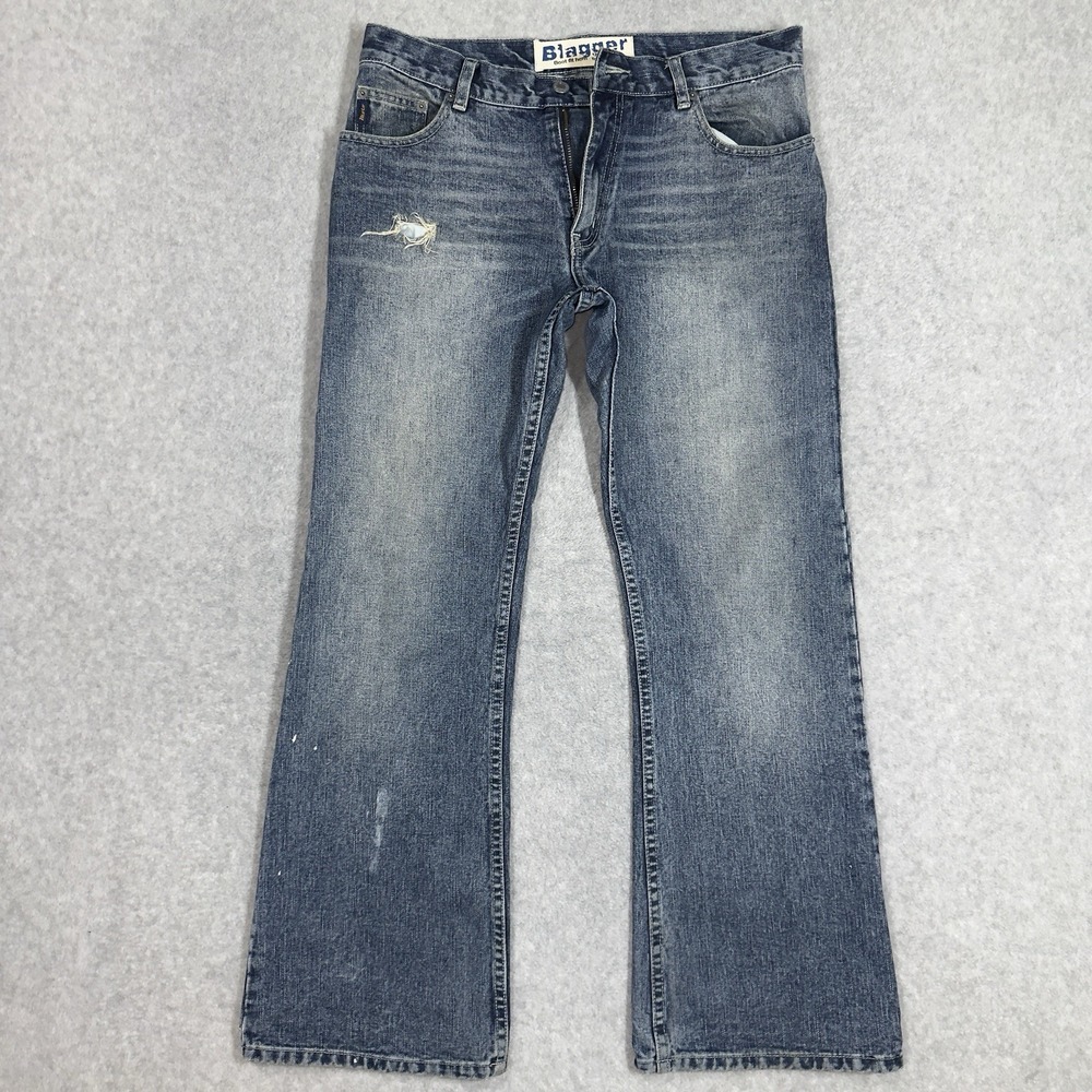 Blagger Moto BOOTCUT Jeans Mens 32x30‎ Distressed Splattered Faded Zip Fly